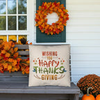Wishing You a Happy Thanksgiving Throw Pillow – Indoor/Outdoor Fall Accent Cushion – Available in 3 Sizes