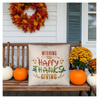 Wishing You a Happy Thanksgiving Throw Pillow – Indoor/Outdoor Fall Accent Cushion – Available in 3 Sizes