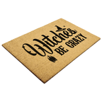 Witches Be Crazy Coir Doormat – Funny Witch Halloween Welcome Mat | Spooky Fall Front Porch Decor | Rustic Farmhouse Entry Rug