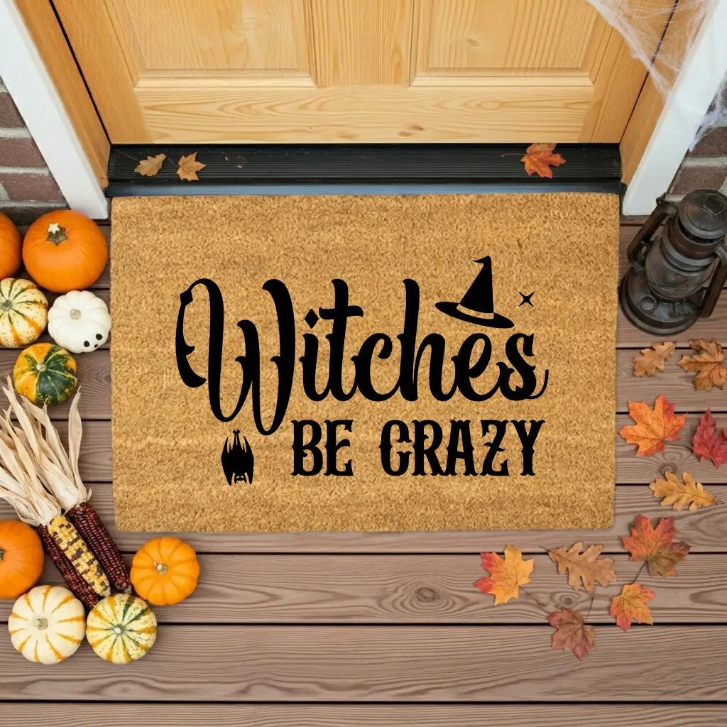 Witches Be Crazy Coir Doormat – Funny Witch Halloween Welcome Mat | Spooky Fall Front Porch Decor | Rustic Farmhouse Entry Rug
