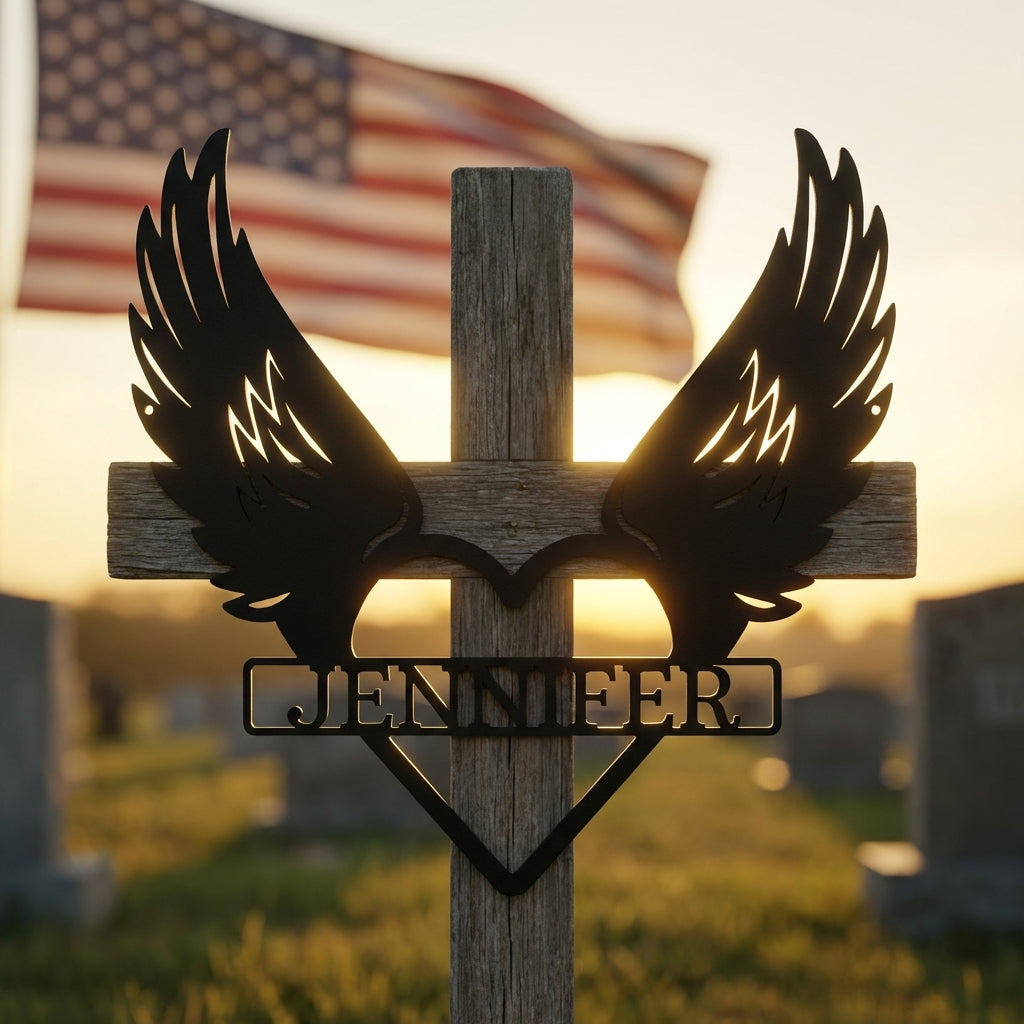 Personalized Angel Wings Memorial Metal Wall Art – Custom Name Remembrance Sign – Sympathy Gift – In Loving Memory Decor – Bereavement Gift