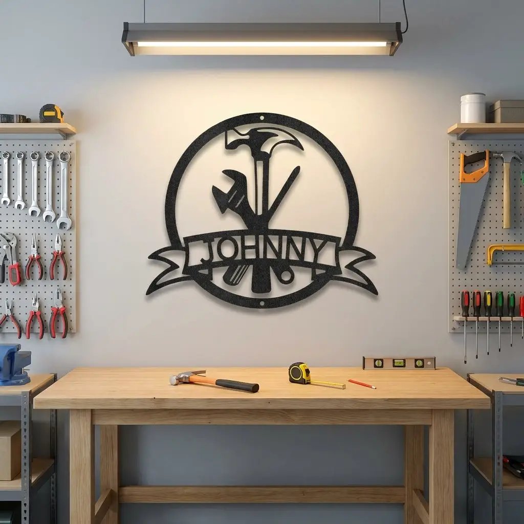 Personalized Tool Metal Wall Art Custom Name Sign Hammer Tools Decor Handyman Gift Workshop Garage Wall Decor Carpenter Gift Idea