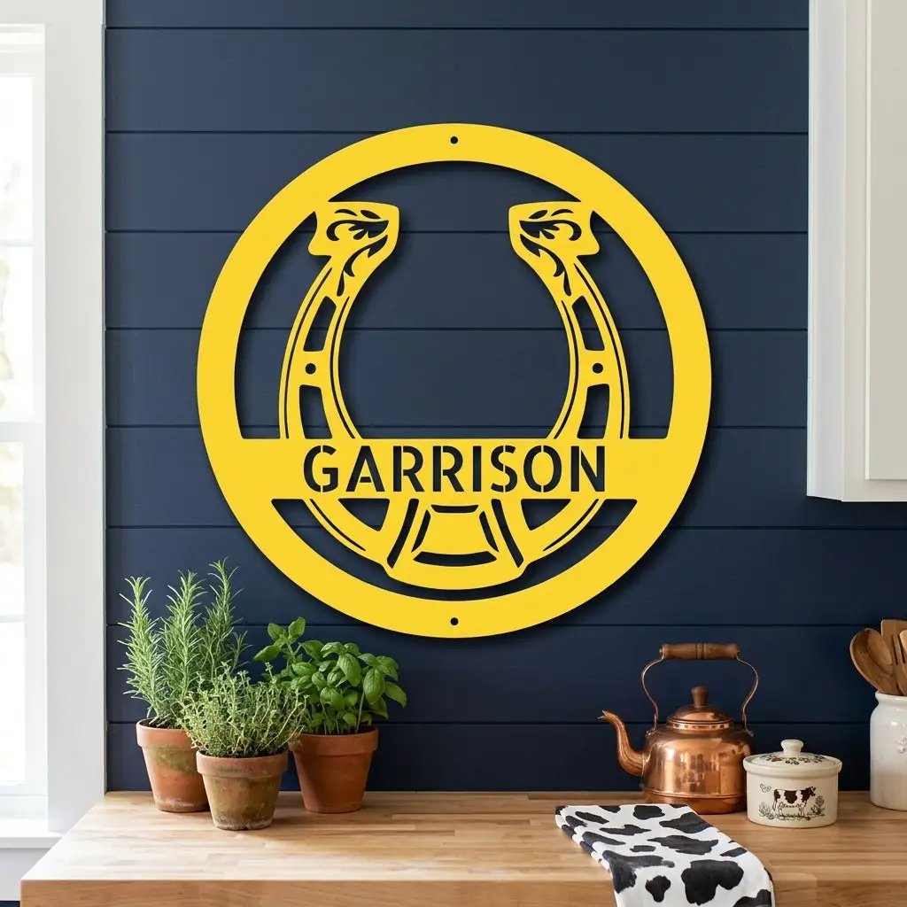 Horseshoe Monogram Personalized Indoor Outdoor Steel Wall Sign Art