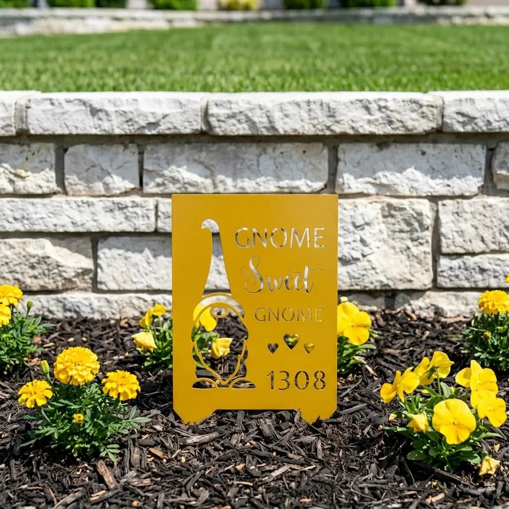 Personalized Gnome Sweet Gnome Address Sign | Custom Metal House Number Sign | Gnome Welcome Wall Decor | Outdoor Address Plaque | Made in USA