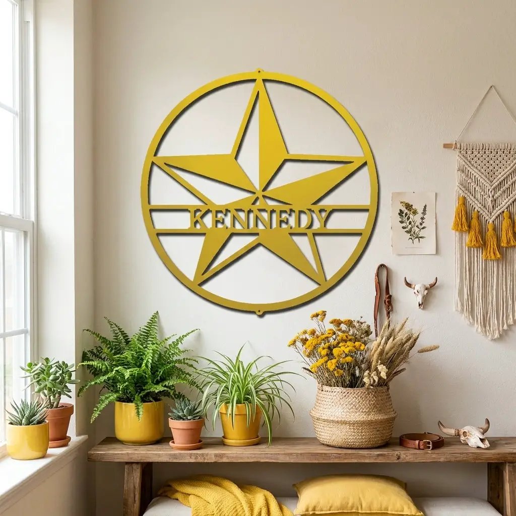 Custom Star Metal Wall Art – Personalized Rustic Farmhouse Sign – Ranch or Family Name