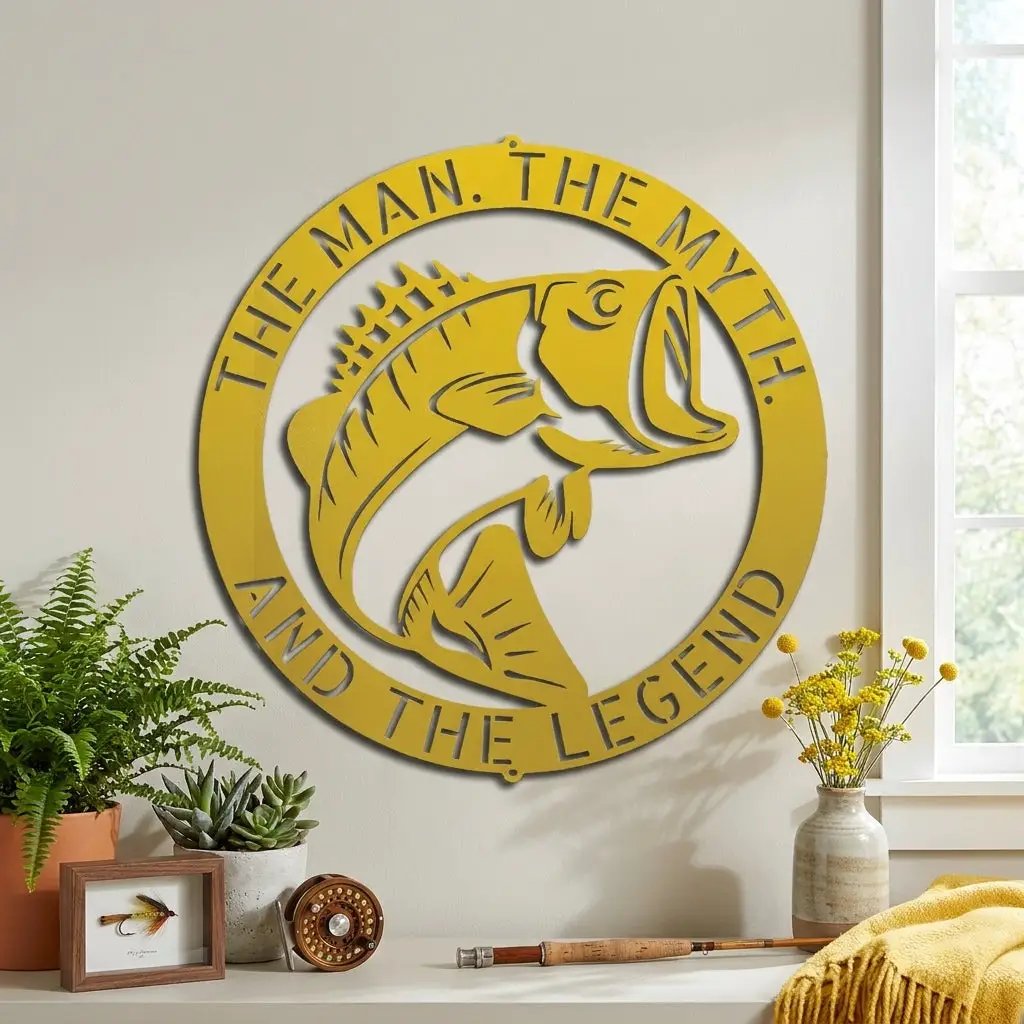 Personalized Bass Fishing Metal Sign Custom Fisherman Wall Art - Lake House Decor Outdoor Sign