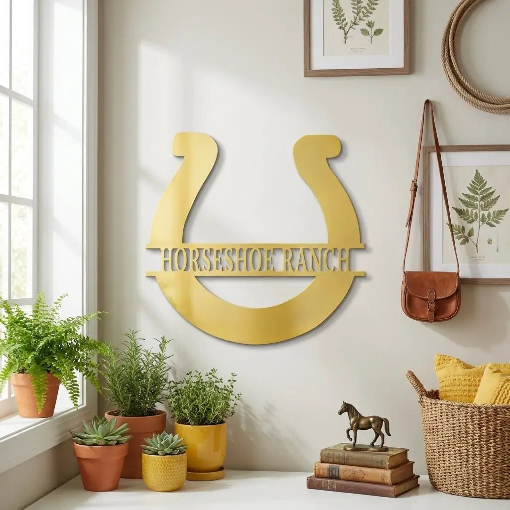 Personalized Horseshoe Metal Sign Custom Ranch Name Sign Western Decor Farmhouse Wall Art Horse Lover Gift Barn Decor Custom Steel Sign