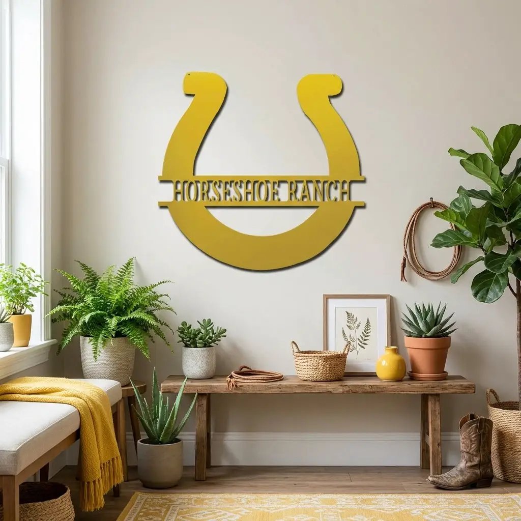 Personalized Horseshoe Metal Sign Custom Ranch Name Sign Western Decor Farmhouse Wall Art Horse Lover Gift Barn Decor Custom Steel Sign