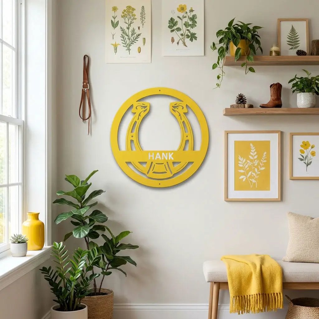 Personalized Horseshoe Metal Wall Art Sign Custom Ranch Name Steel Decor Western Farmhouse