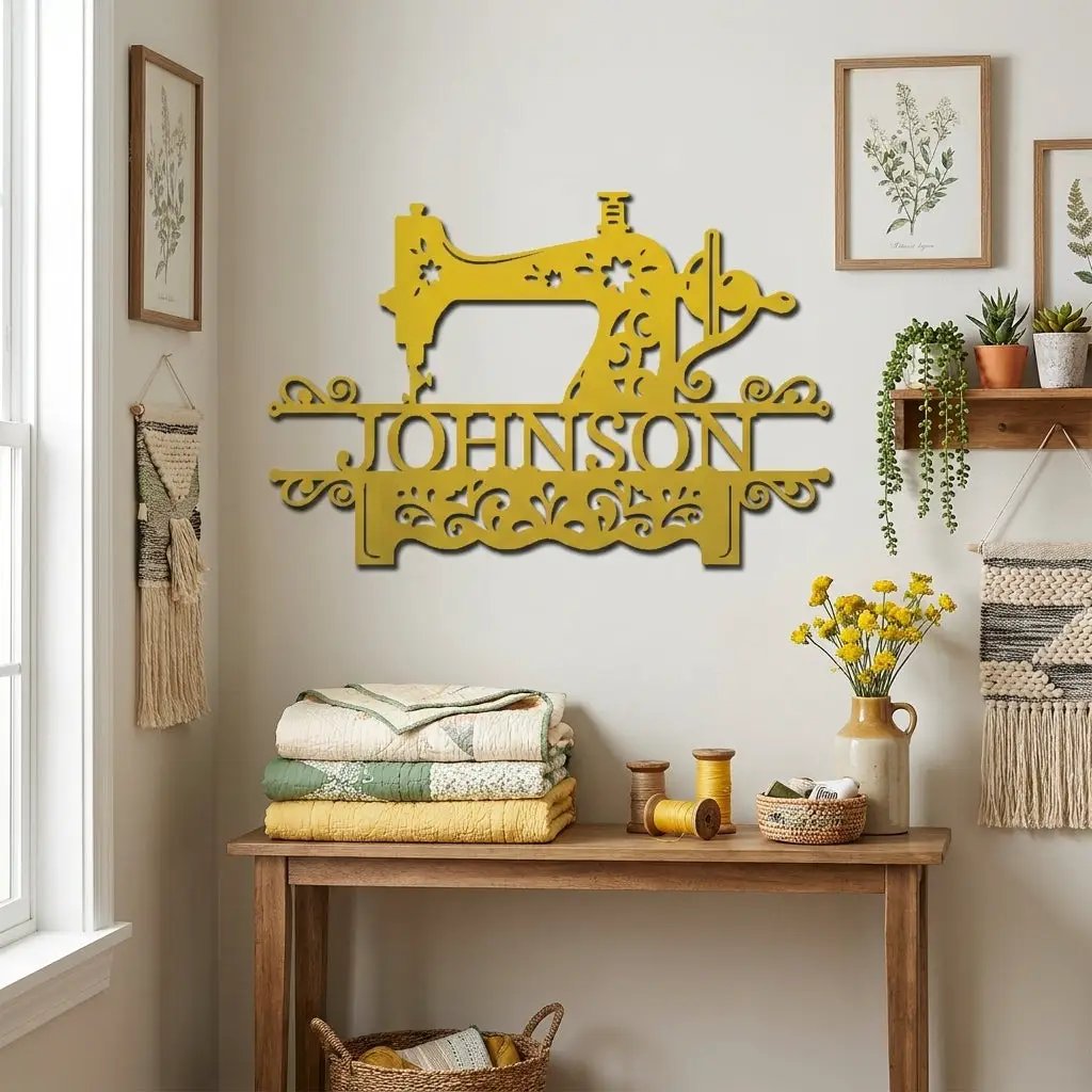 Personalized Sewing Machine Metal Wall Art Custom Name Sign Quilter Gift Sewist Decor Craft Room Wall Decor Vintage Sewing Machine Sign