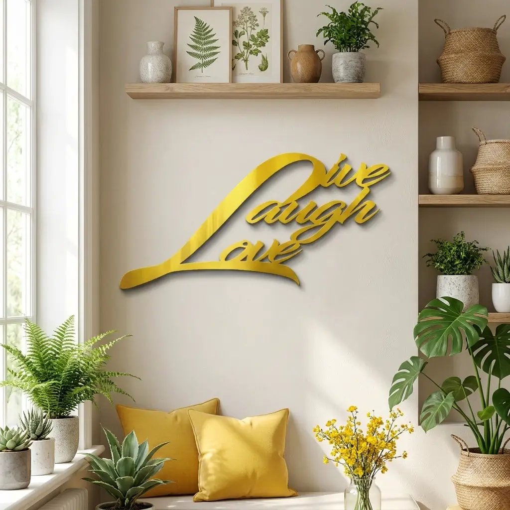 Live Laugh Love Metal Wall Art – Inspirational Script Metal Sign – Farmhouse Home Decor – Rustic Indoor Outdoor Steel Wall Hanging