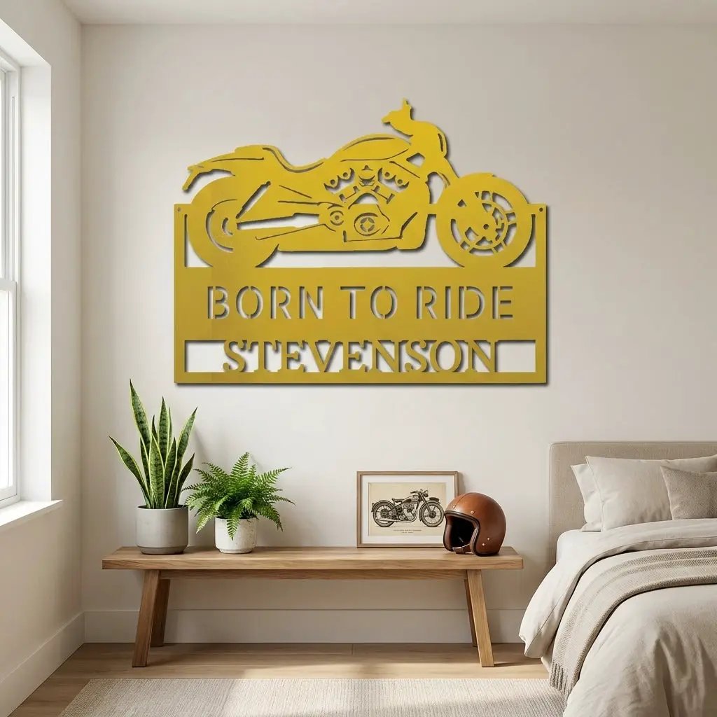 Personalized Cruiser Motorcycle Metal Wall Art – Custom Name Sign – Biker Garage Decor, Motorcycle Rider Gift, Man Cave Steel Sign