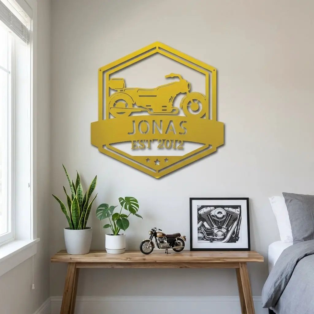 Personalized Motorcycle Metal Wall Art – Custom Biker Name Sign with EST Year – Garage Decor – Motorcycle Gift – Steel Wall