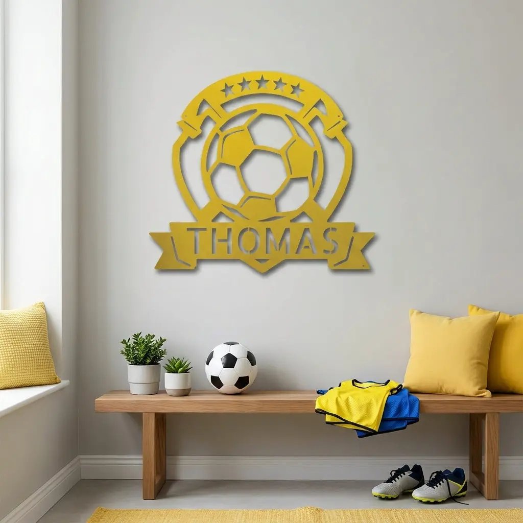 Custom Name Soccer Sign – Sports Decor for Boys Room, Soccer Player Gift, Indoor Outdoor Steel Sign