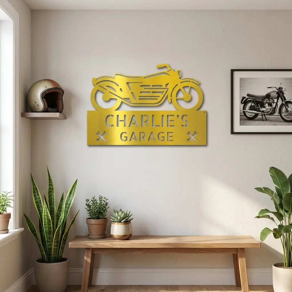 Personalized Motorcycle Garage Metal Sign – Custom Biker Wall Art – Garage Decor – Gift for Dad