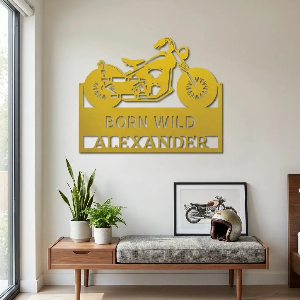 Personalized Motorcycle Metal Wall Art – Custom Name Garage Decor – Motorcycle Gift – Steel Wall Sign