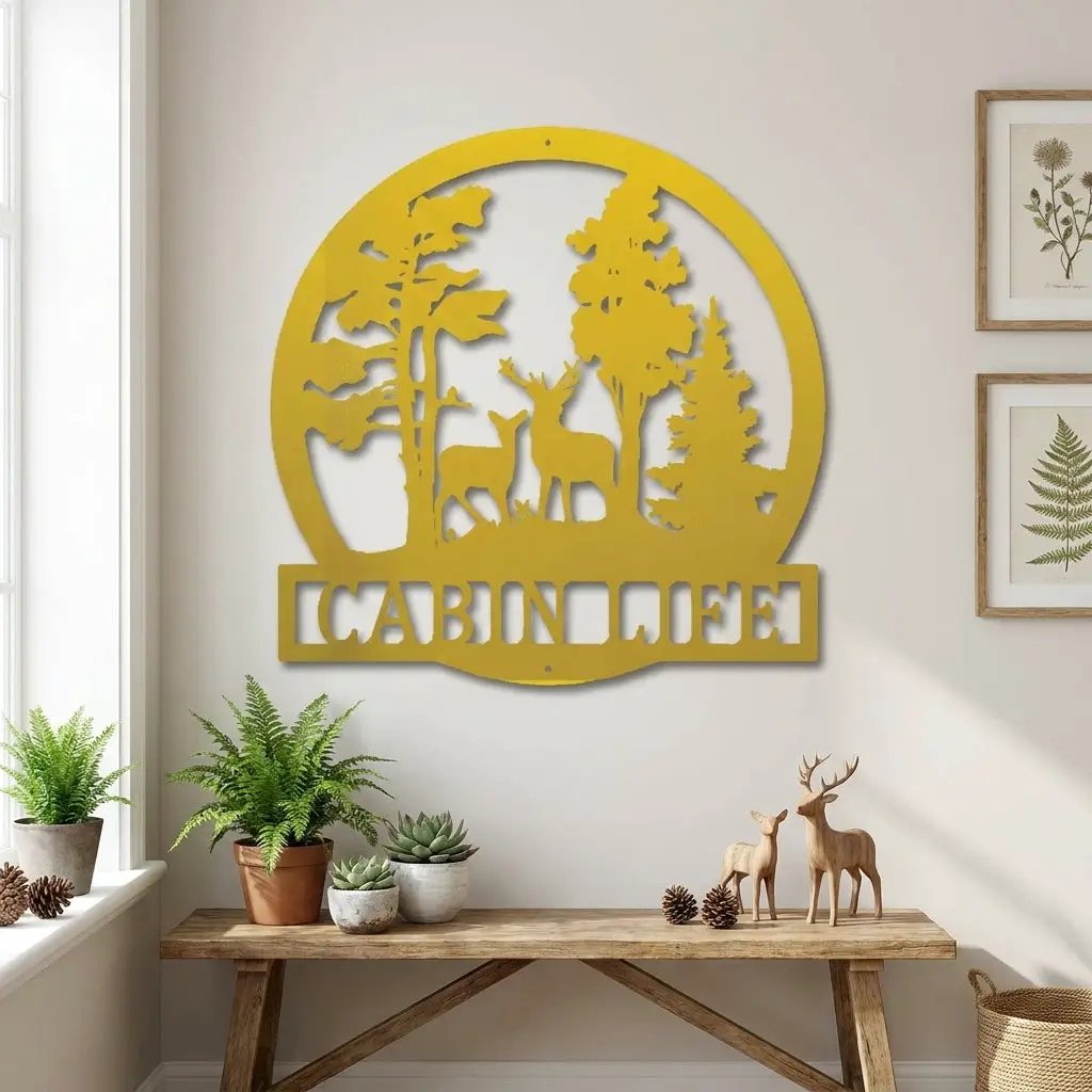Deer in the Woods Personalized Metal Art Wall Sign: A Serene Slice of Nature for Your Home