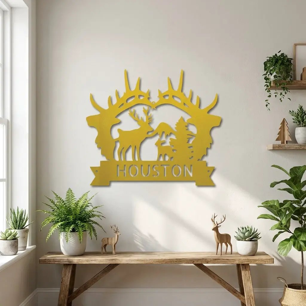 Big Deer Antler Personalized Name Metal Art Wall Sign