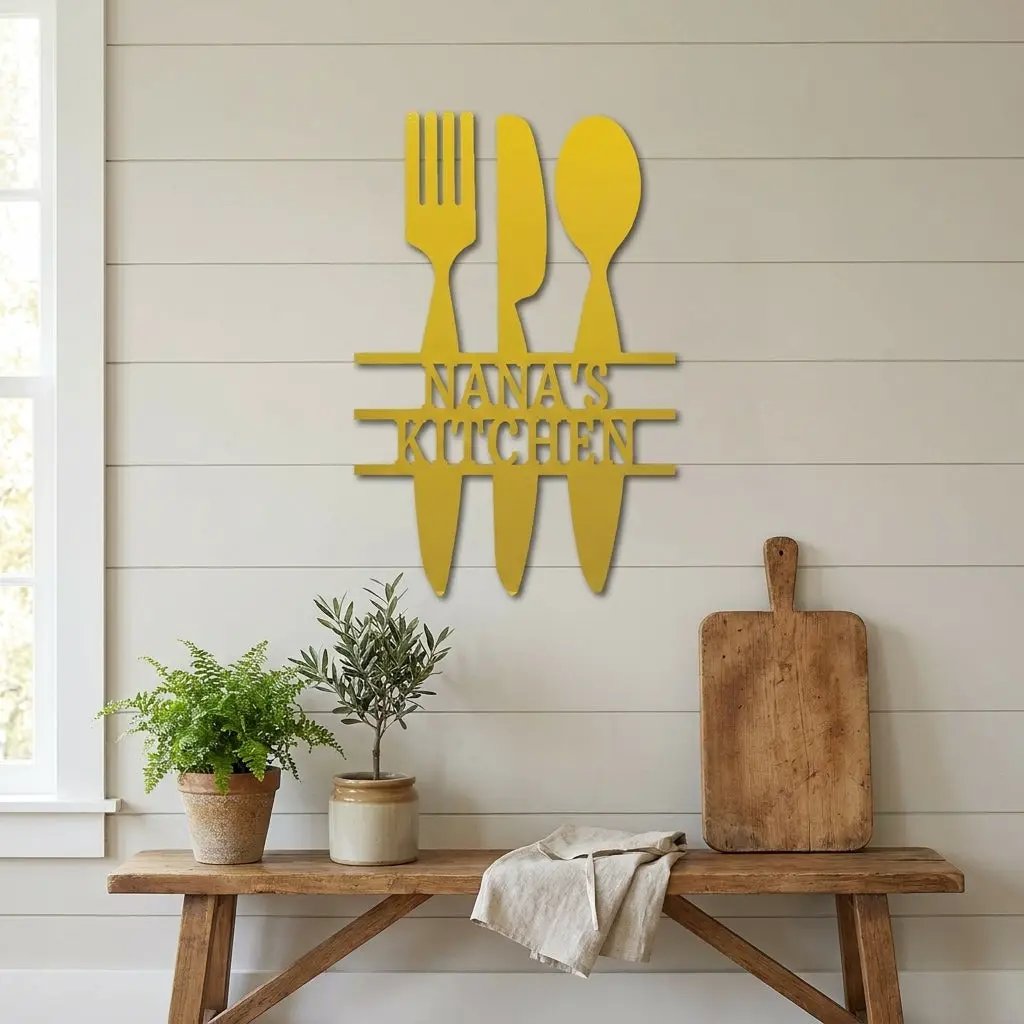 Personalized Kitchen Metal Sign – Farmhouse Kitchen Utensils Custom Name Sign