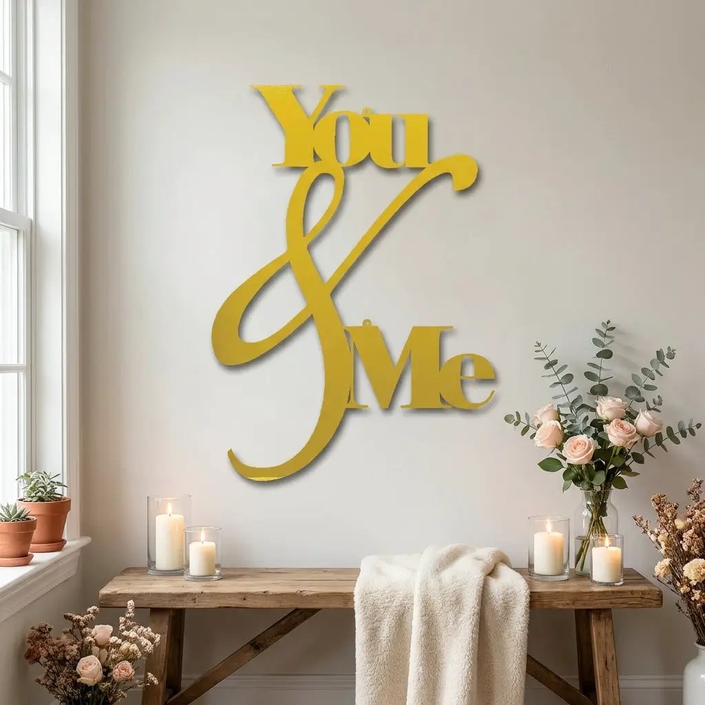 You and Me Metal Wall Art – Romantic Couple Sign – Wedding Gift, Anniversary Decor, Farmhouse Bedroom Wall Decor, Love Sign