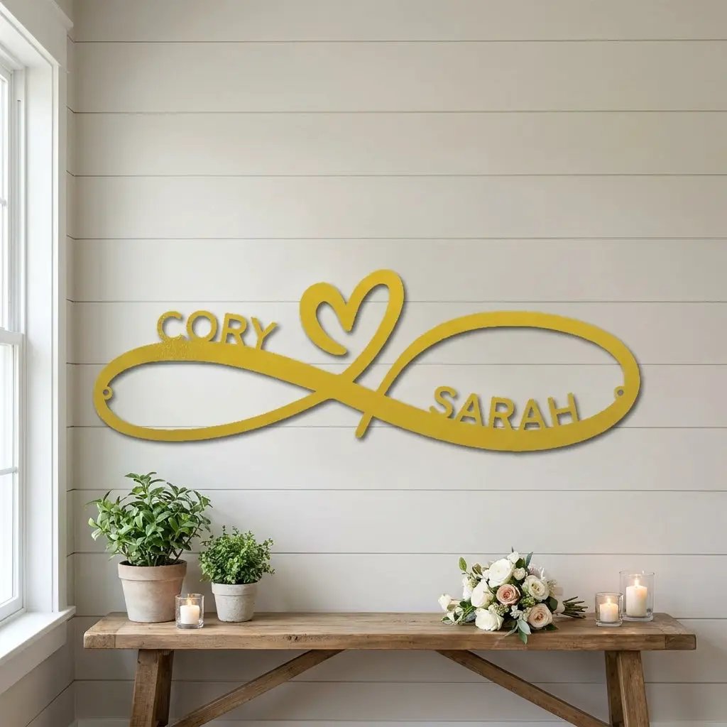 Personalized Infinity Name Metal Wall Art – Custom Couple Sign with Heart, Wedding Gift, Anniversary Decor, Romantic Home Decor