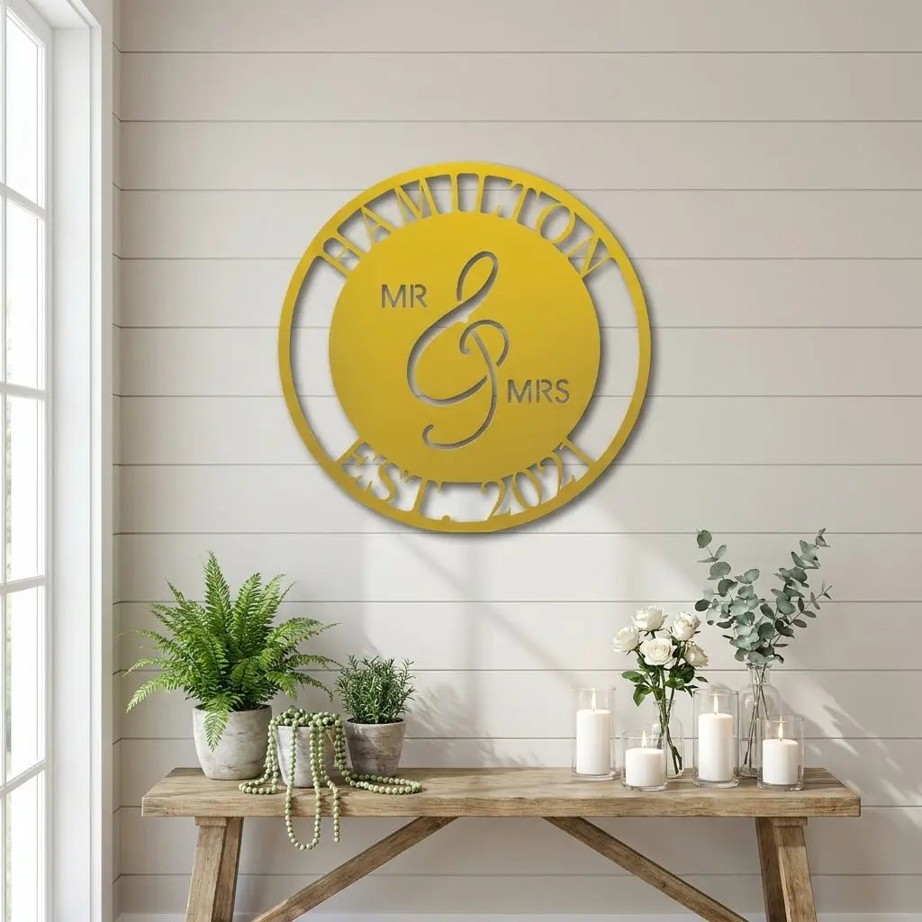 Personalized Mr and Mrs Metal Wall Art Sign with Family Name and Established Date – Custom Wedding Gift, Anniversary Name Sign, Last Name Wall Decor