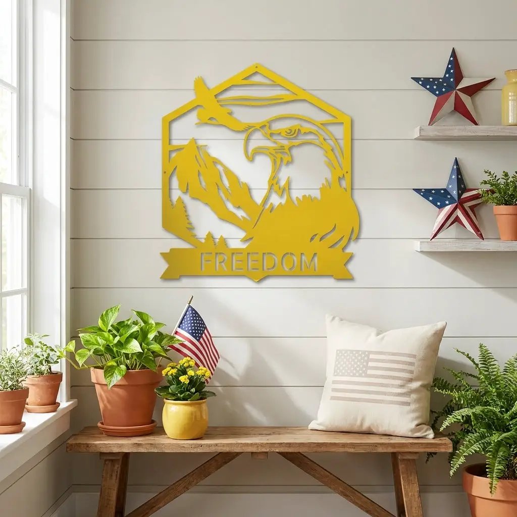Personalized Eagle Metal Wall Art, Custom Freedom Sign, Mountain Eagle Decor, Patriotic Wall Art