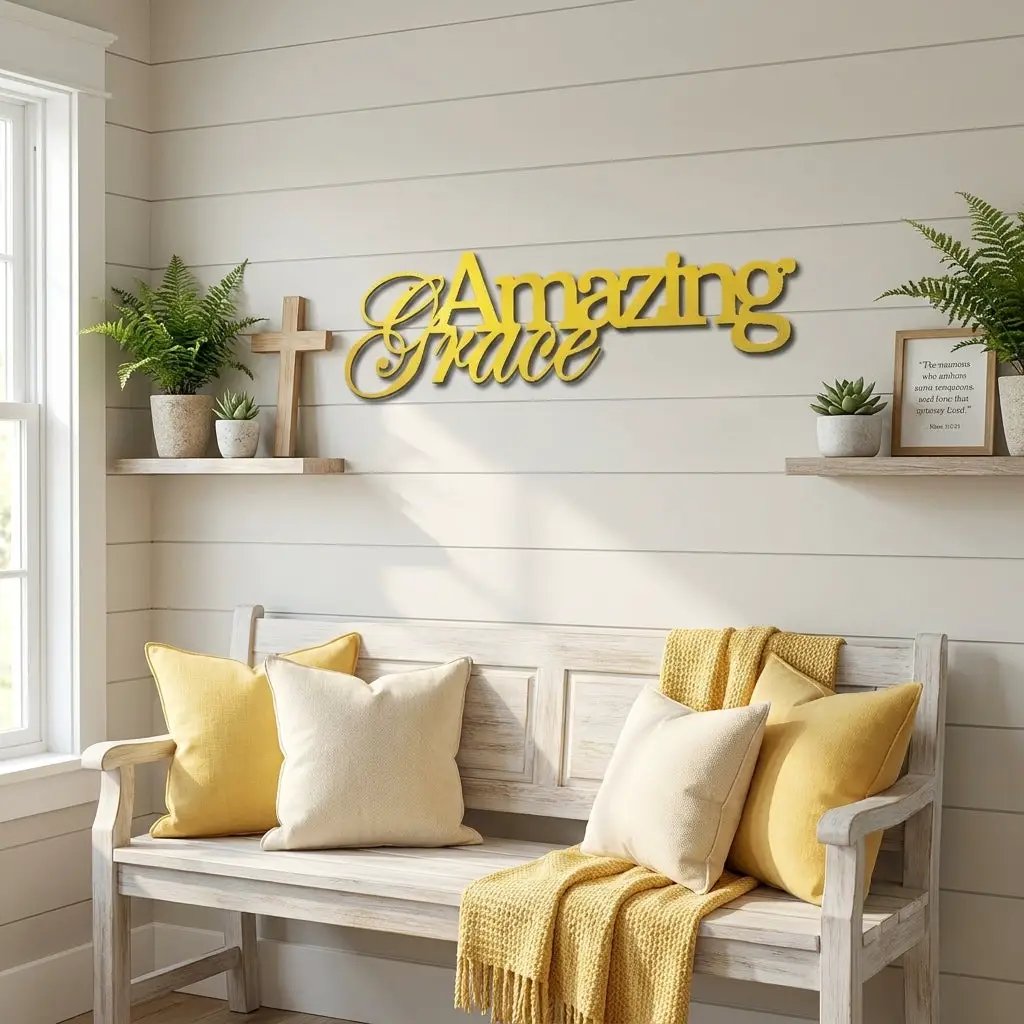 Amazing Grace Metal Wall Art Sign – Christian Steel Scripture Decor – Inspirational Faith Home Decor – Laser Cut Metal Sign