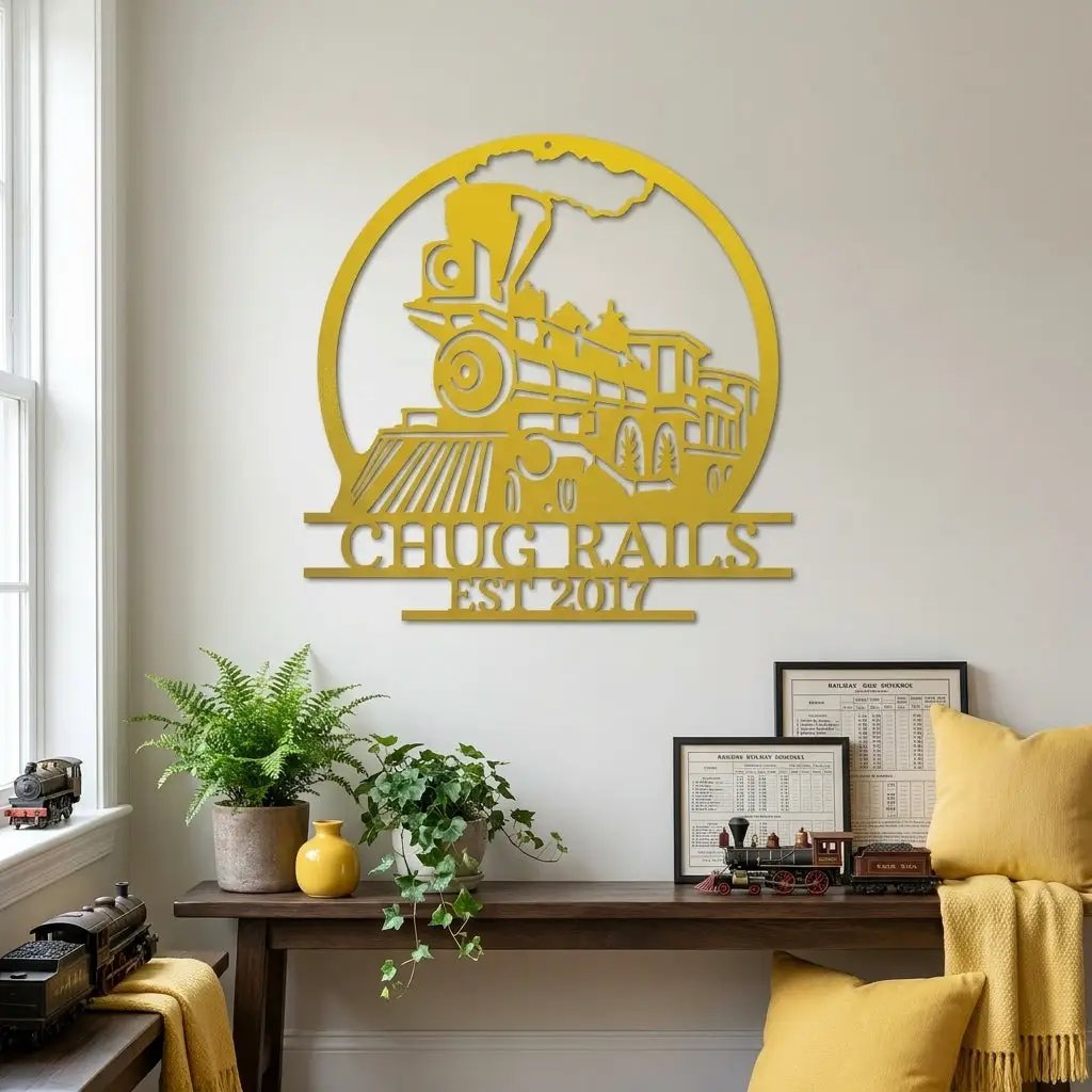 Vintage Steam Locomotive Train Personalized Name Metal Art Wall Sign