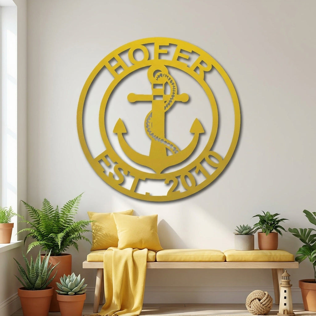 Personalized Anchor Metal Wall Art, Custom Family Name Sign, Nautical Wall Decor