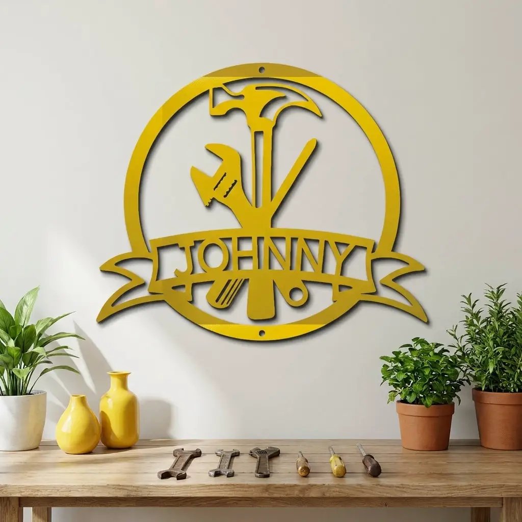 Personalized Tool Metal Wall Art Custom Name Sign Hammer Tools Decor Handyman Gift Workshop Garage Wall Decor Carpenter Gift Idea