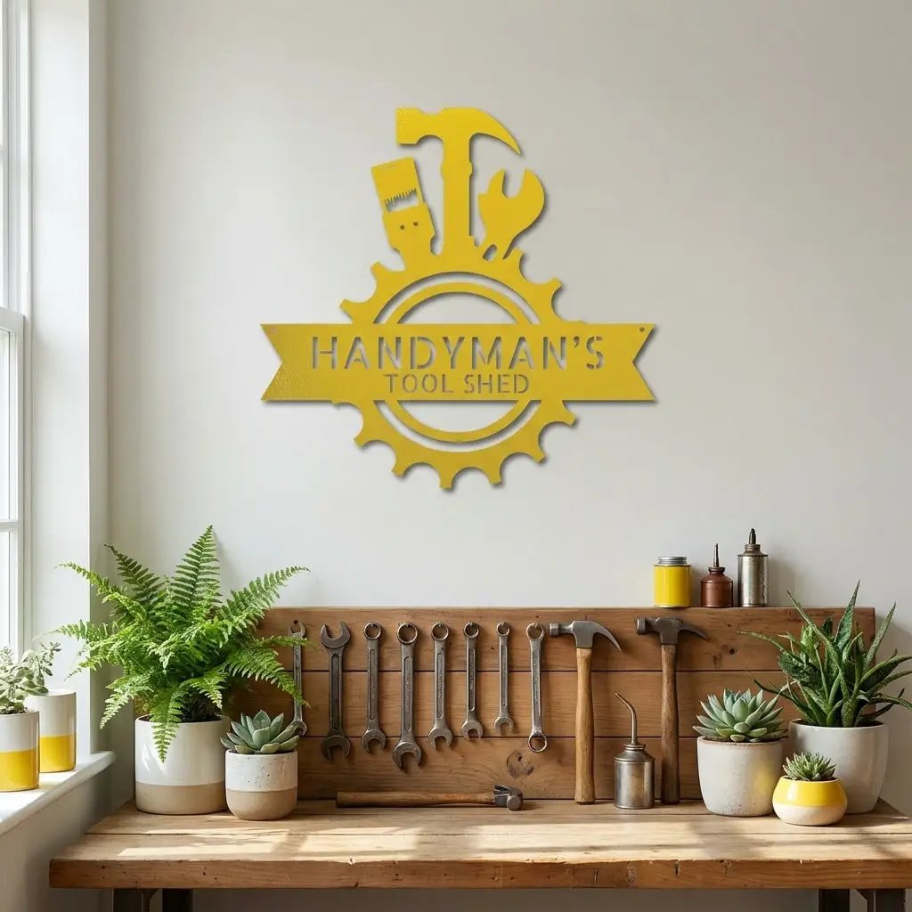 Personalized Handyman Metal Wall Art – Custom Tool Sign – Mechanic Garage Decor – Workshop Wall Art – Gift for Dad