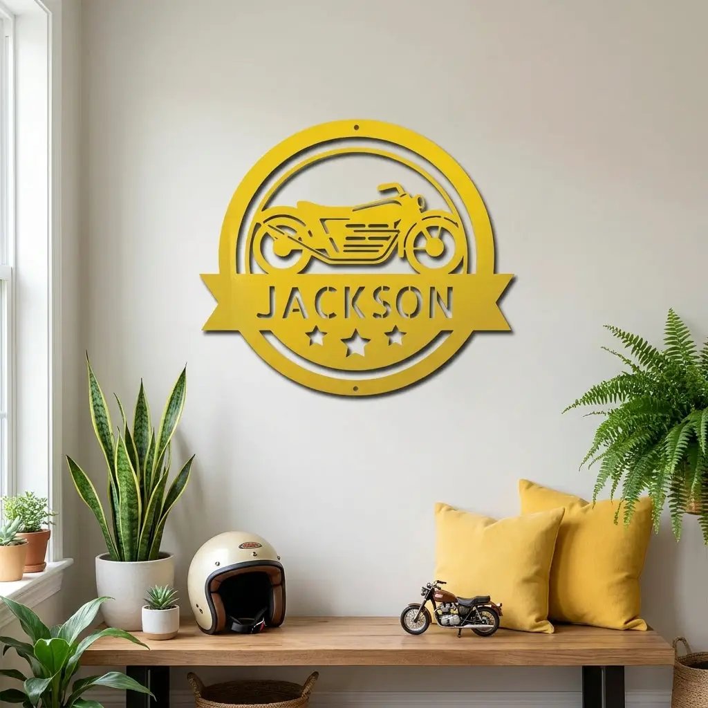 Personalized Motorcycle Metal Sign – Custom Biker Name Sign – Garage Wall Decor
