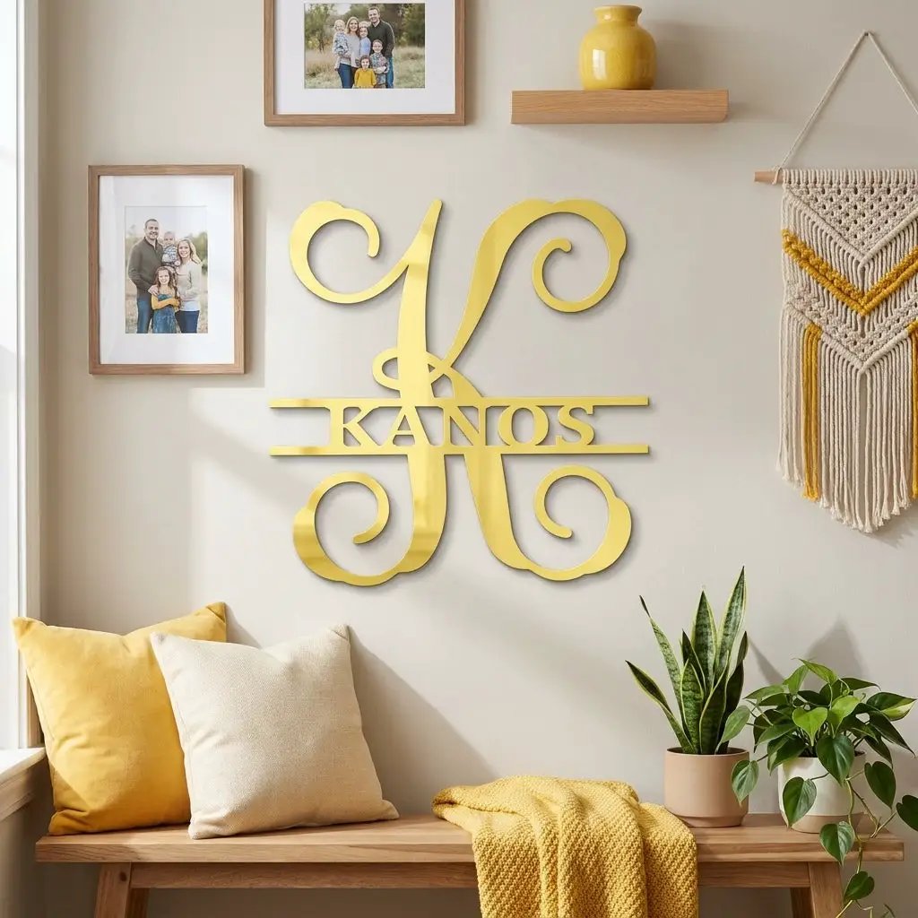 Family Name and Initial Personalized Metal Art Wall Sign