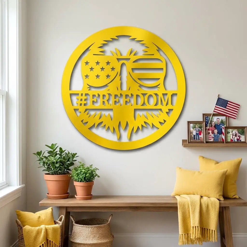 Personalized Freedom Eagle Metal Wall Art – Custom Patriotic American Flag Steel Sign – USA Freedom Decor for Veterans, Military Families & Patriot Homes