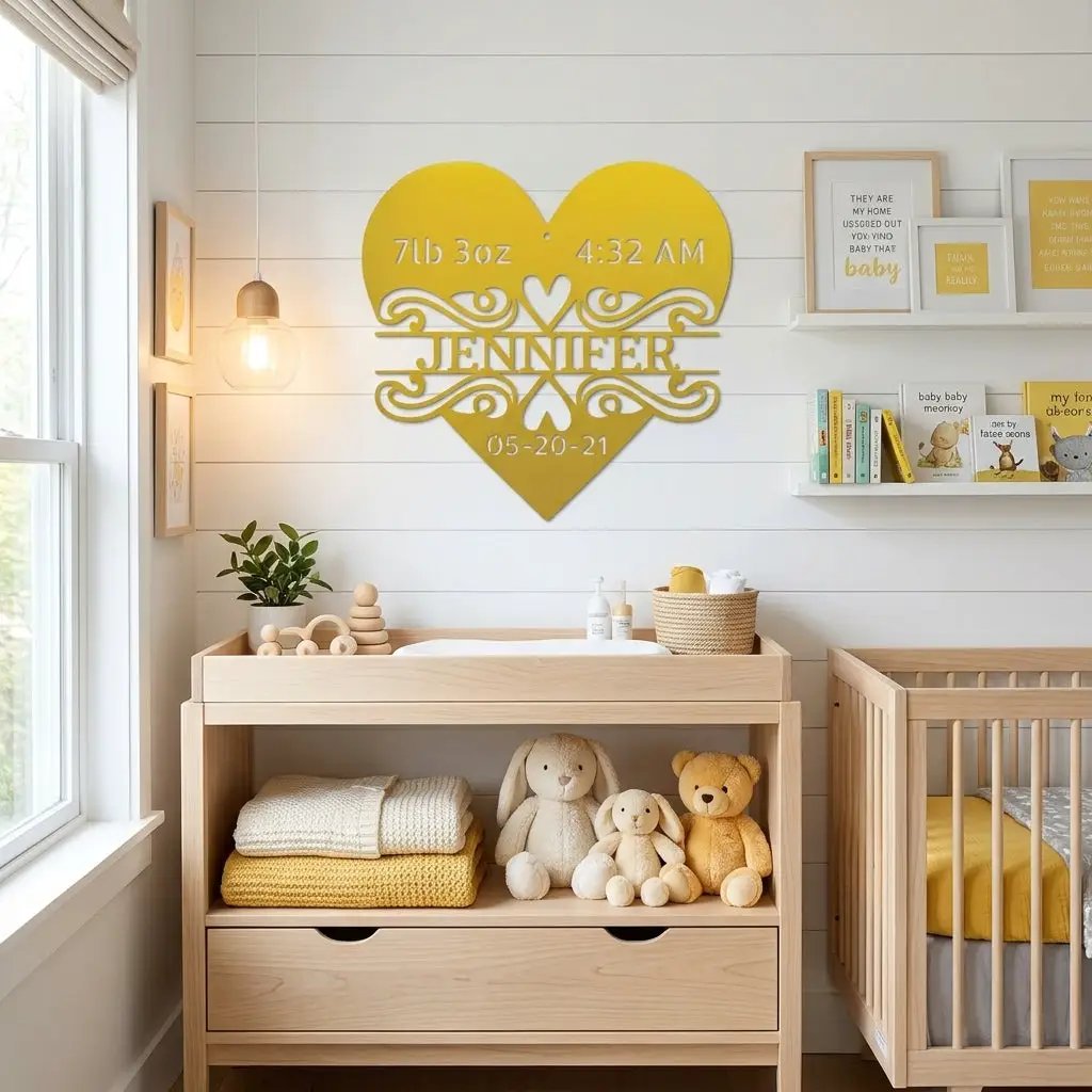 Newborn Baby Love Monogram Personalized Indoor Outdoor Steel Wall Sign Art
