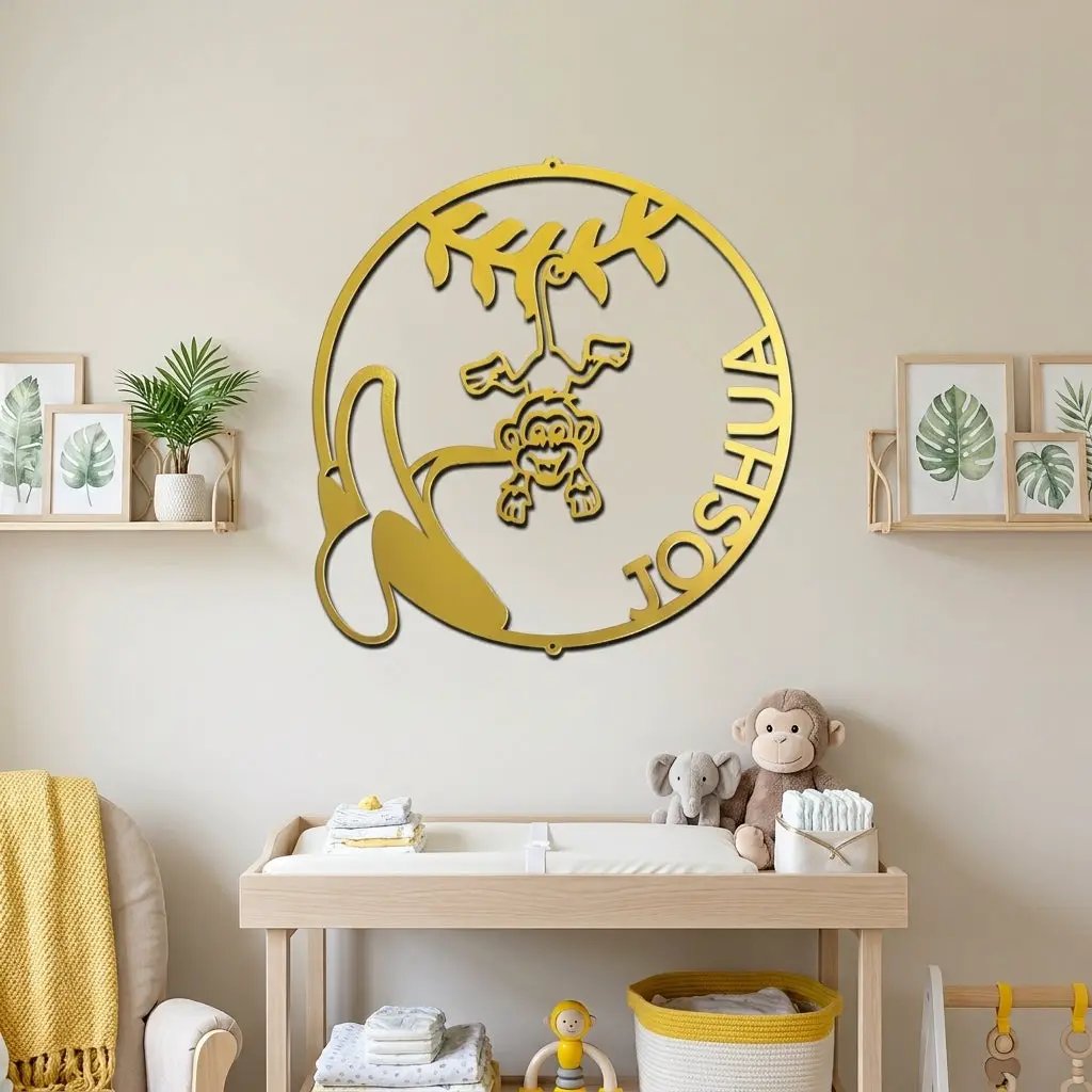 Our Little Monkey Monogram Personalized Steel Wall Sign Metal Art