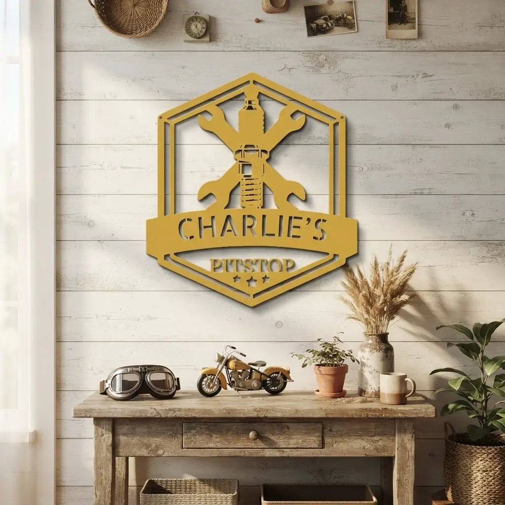 Personalized Mechanic Garage Metal Wall Art | Custom Garage Name Sign | Auto Repair Shop Decor | Wrench Metal Sign | Made in USA