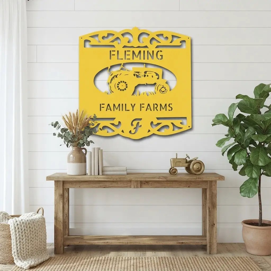 Personalized Family Farm Metal Wall Art Sign Custom Farm Name Tractor Steel Sign Elegant Farmhouse Decor Outdoor Ranch Sign