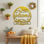 Personalized Pumpkin Metal Wall Art – Welcome Fall Sign with Family Name – Rustic Autumn Decor – Custom Front Door Pumpkin Sign – Farmhouse Fall Decor