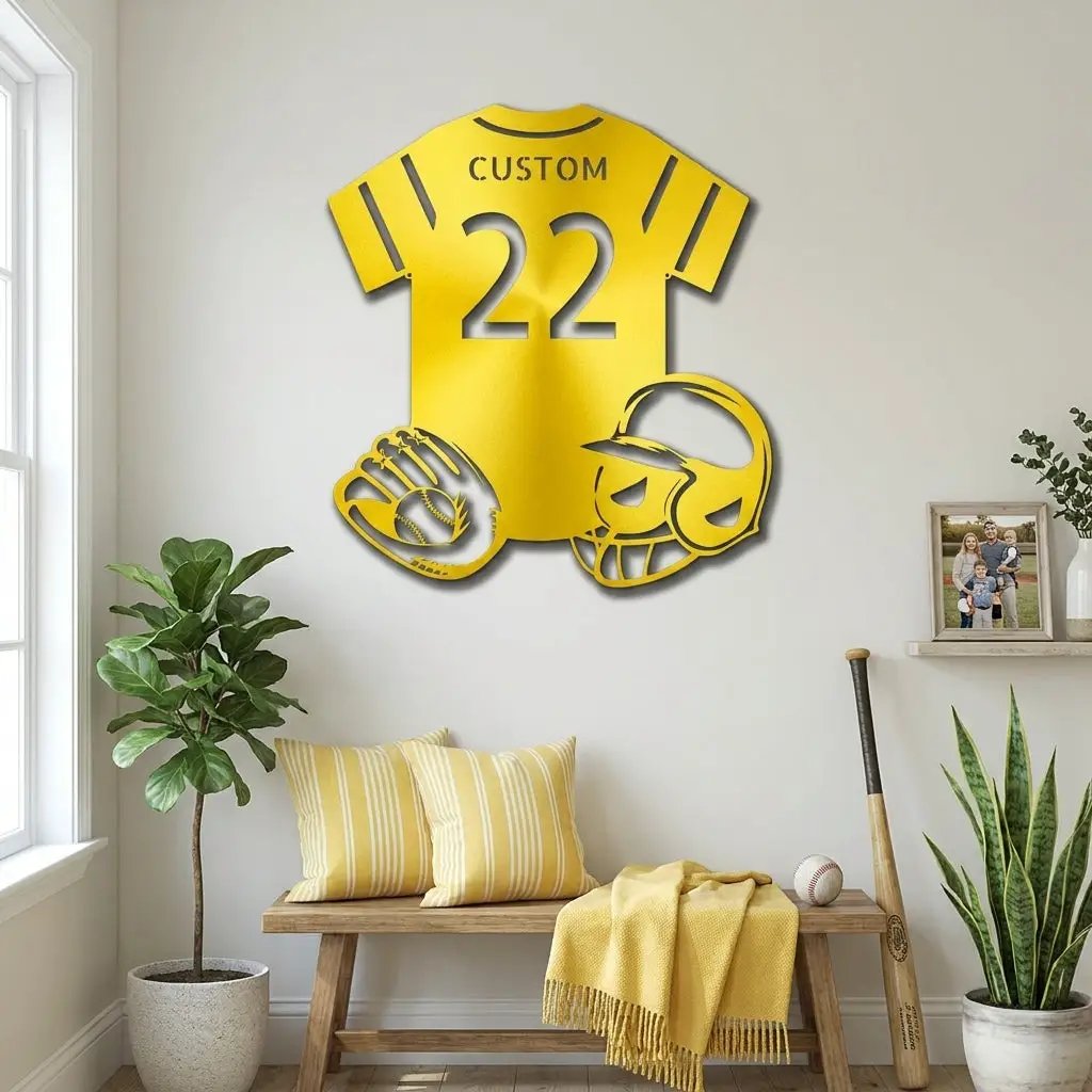 Baseball Gear Custom Name and Jersey Number Metal Wall Sign