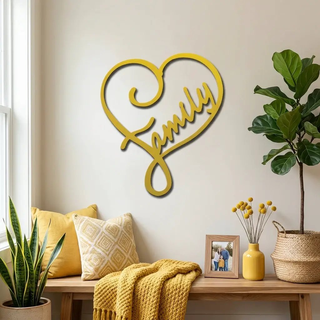 Family Name Heart Metal Wall Art Sign – Custom Steel Family Love Monogram – Laser Cut Amish Crafted Metal Home Decor