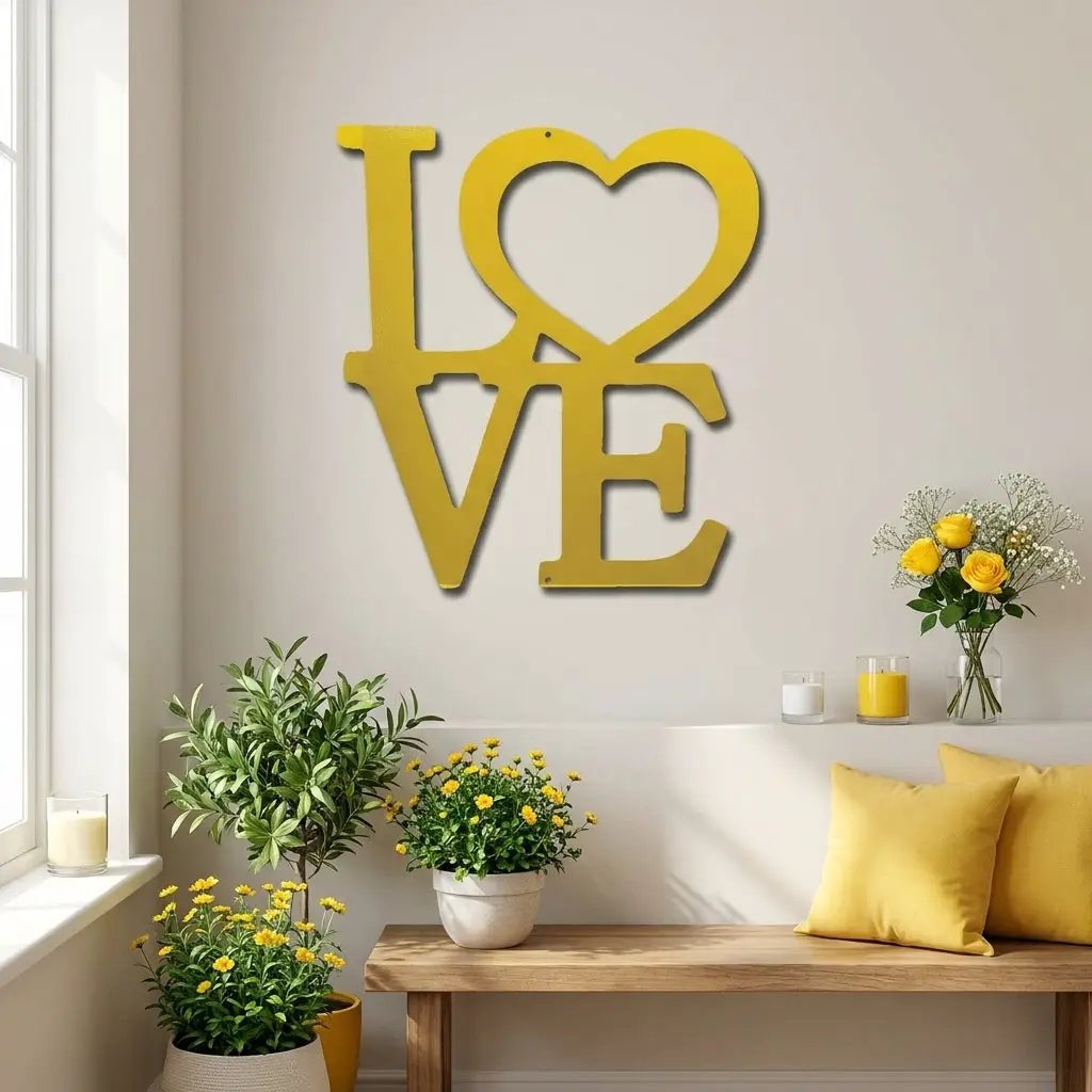 LOVE Metal Wall Art Sign with Heart – Romantic Steel Wall Decor – Wedding Anniversary Gift – Modern Farmhouse Decor