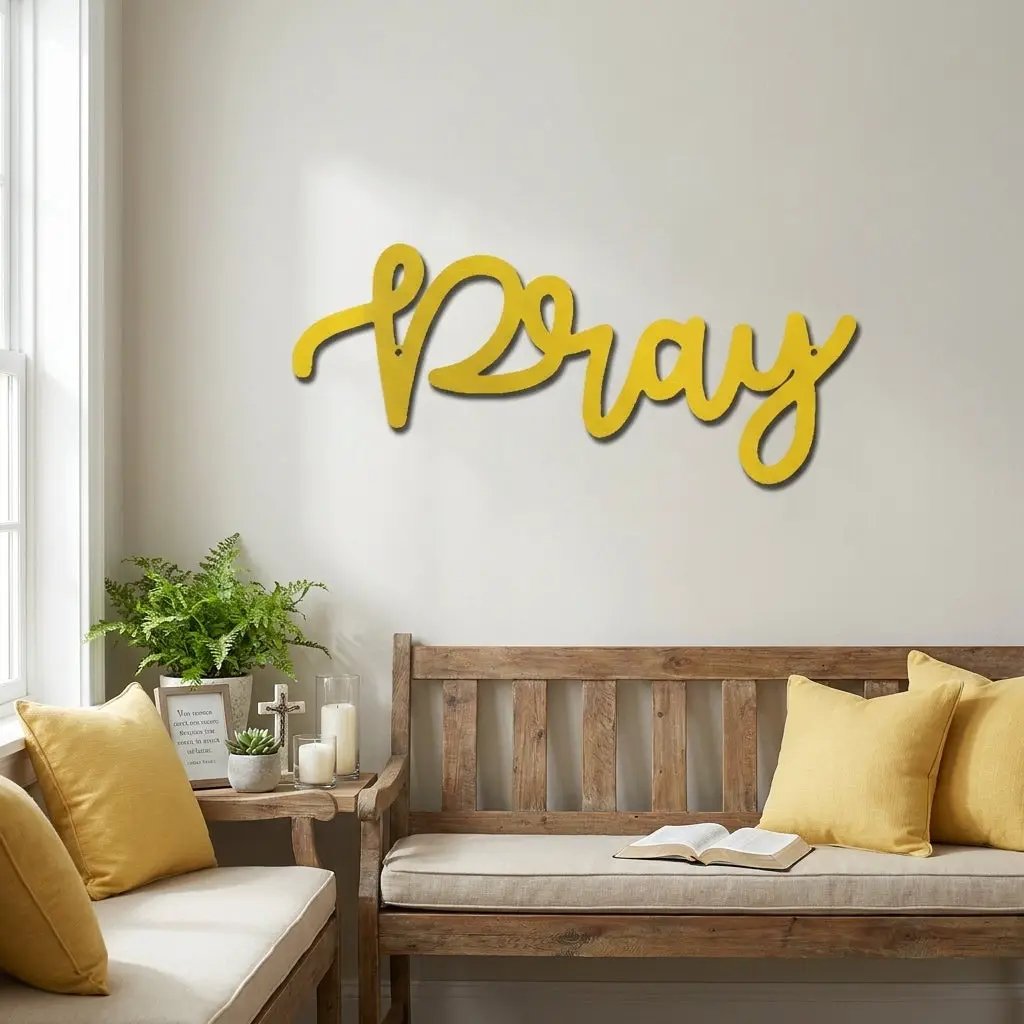 Pray Metal Wall Art – Christian Wall Decor – Faith Script Sign – Religious Home Decor