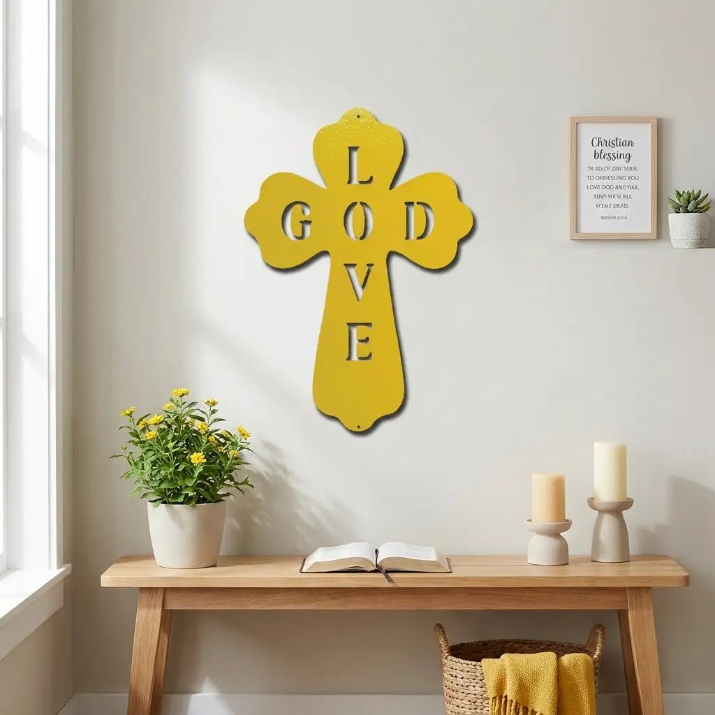 God Love Cross Metal Wall Art – Christian Wall Decor – Religious Cross Sign – Faith Home Decor – Bible Verse Style Wall Art