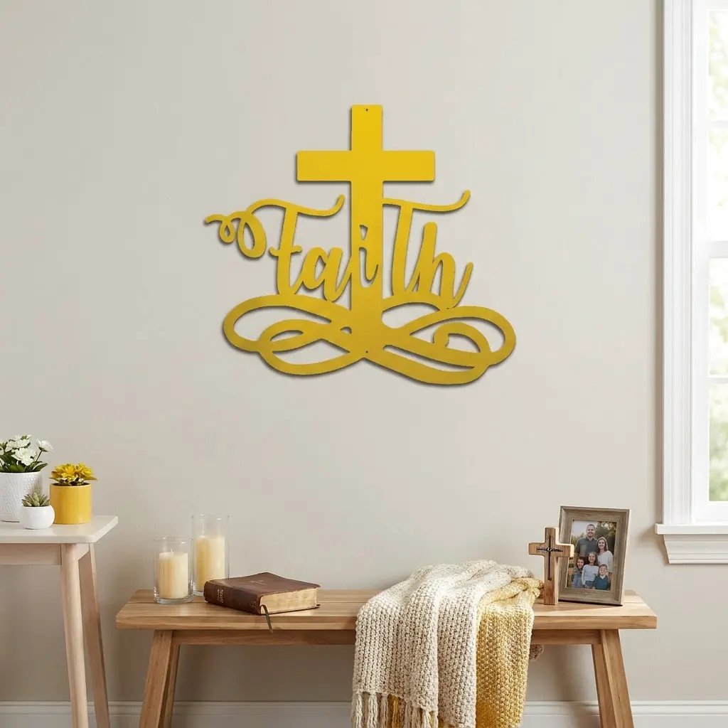 Faith Cross Metal Wall Art | Christian Scripture Decor | Inspirational Religious Wall Hanging