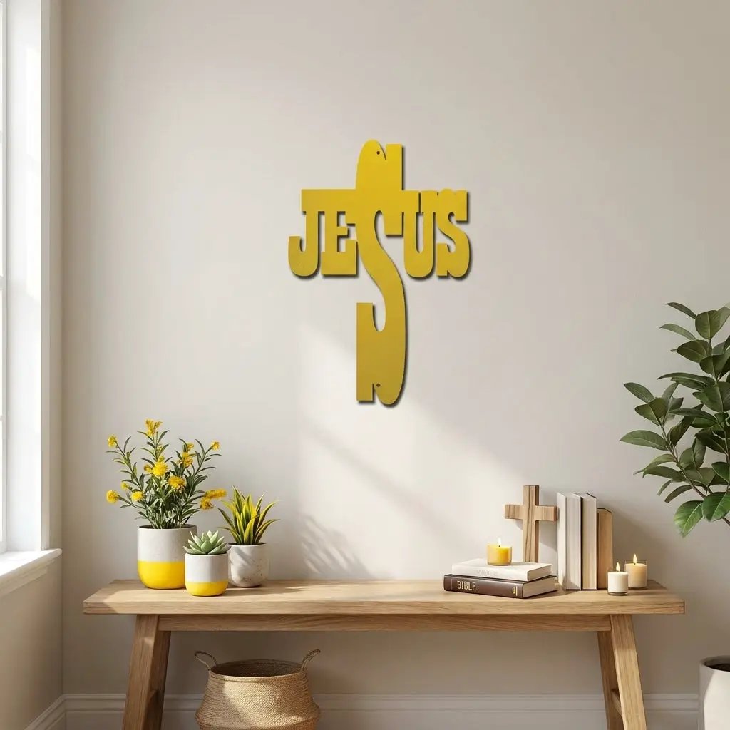 Jesus Cross Metal Wall Art | Christian Religious Decor | Inspirational Faith Wall Hanging