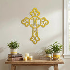 Personalized Initial Cross Metal Wall Art | Custom Monogram Christian Cross Decor | Ornate Faith Wall Hanging