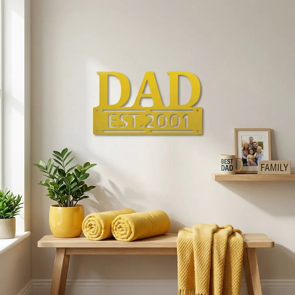 Personalized Dad Metal Wall Art | Custom Established Sign for Father | Rustic Family Name Decor