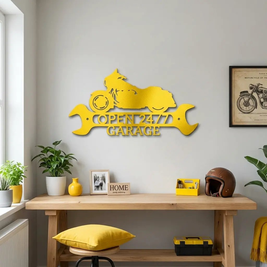 Personalized Motorcycle Garage Metal Sign – Biker Gift – Custom Name Metal Sign – Man Cave Decor – Garage Sign